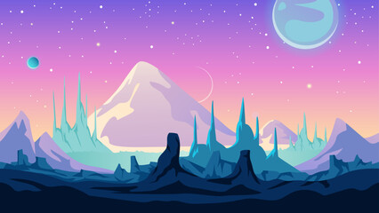 Alien fantastic landscape, seamless space background, for game design.