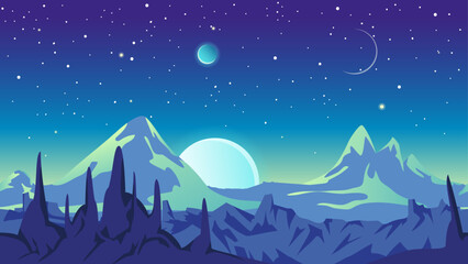 Alien fantastic landscape, seamless space background, for game design.