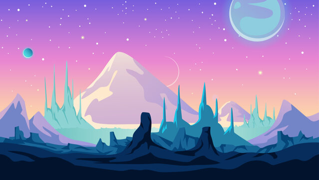 Alien fantastic landscape, seamless space background, for game design.