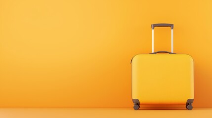 Fototapeta premium Bright Yellow Suitcase on Vibrant Orange Background for Travel and Adventure Showcase in Modern Design Aesthetic