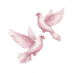 Obraz premium Two pink doves in flight illustration, peace symbol, delicate design