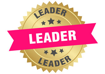 leader. leader round pink and gold label isolated on transparent background