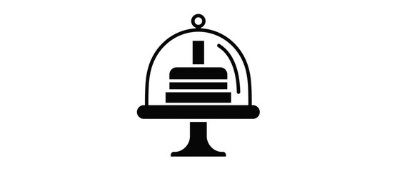 Delicious cake under glass dome on a stand, minimalistic design, black and white concept