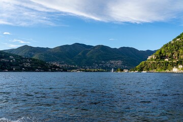 Lake Como scenic view with lush hills.