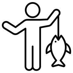 Fisherman with fish icon Thin line vector design