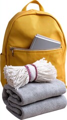 School backpack placed on a surface with an open zipper against a blurred outdoor background, inviting student exploration and organization