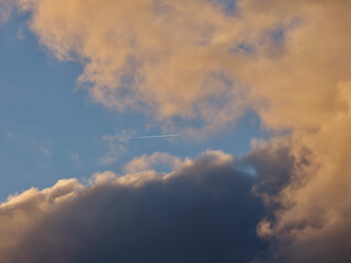 clouds in the sky with aeroplane line 