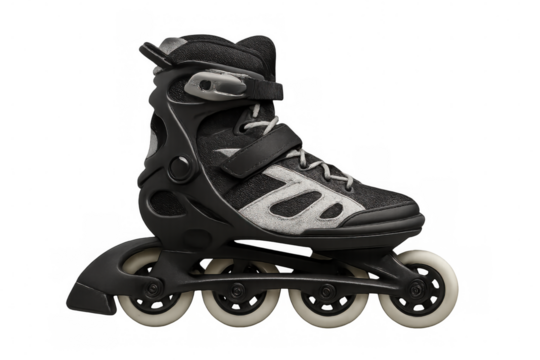 Modern inline skate showcasing its sleek design and sporty features, isolated on a transparent background