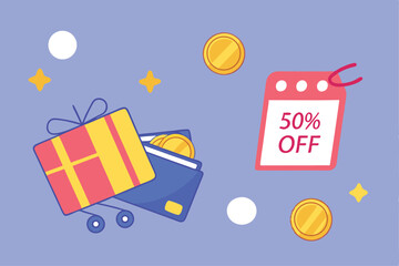 Shopping Spree: 50% Off Sale with Gift and Coins