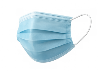 Realistic light blue surgical mask with transparent background, providing safety and protection
