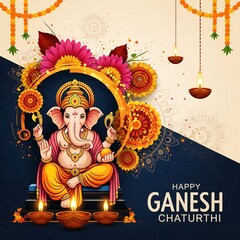 Happy ganesh chaturthi celebration card with lord ganesha