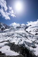 Naklejka premium Glacier ice at the Mont Blanc in the French Alps - Bossons Glacier under the Aiguilles de Midi