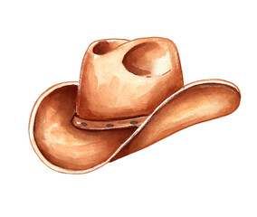 Hand Drawn Watercolor Cowboy Hat Isolated