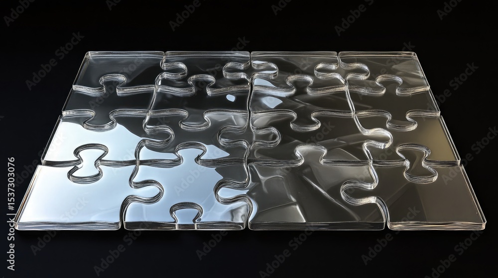 Poster a d puzzle piece aligning with a multi-layer puzzle made of transparent acrylic