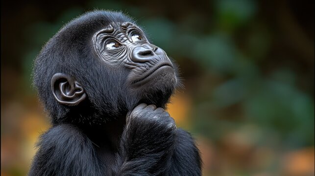 Close-up of a curious baby gorilla