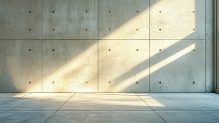 Sunlight streams into a modern concrete space