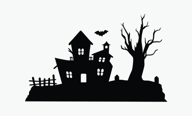 Scary house silhouette, haunted house vector, halloween spooky home, ghost house icon