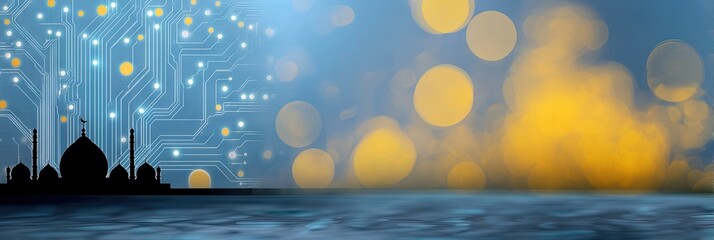 photo of eid al-fitr, isolated on circuitry background, copy space