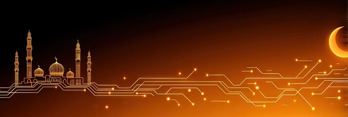 photo of eid al-fitr, isolated on circuitry background, copy space