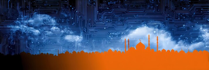 photo of eid al-fitr, isolated on circuitry background, copy space
