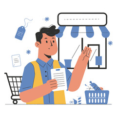 E-commerce shopping genie with graphic of an empty cart