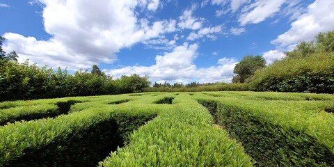 photo of gorgeous hedge maze with green bushes for walls
