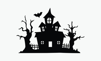 Scary house silhouette, haunted house vector, halloween spooky home, ghost house icon