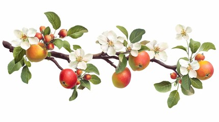 Obraz premium blossoms and fruits on a branch.