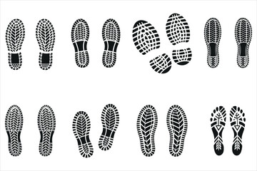 Diverse Shoe and Foot Prints on a White Background