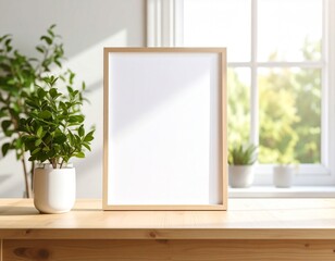 Scandinavian A4 Frame Mockup on Wooden Desk
