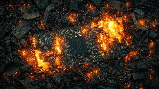 Burning Circuit Board in Scrap Metal