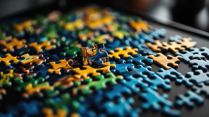 Fototapeta premium Vibrant, child-themed puzzle with animals, final animal piece fitting neatly into place