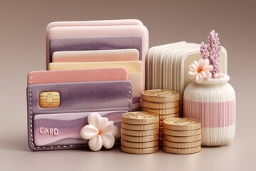 Obraz premium Stylish 3D Illustration of Online Payment Concept with Coins and Decorative Items
