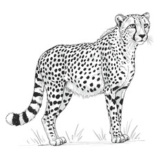 Amur Leopard – Panthera pardus orientali. Stunning leopard with spotted coat resting on solid ground. Wildlife nature concept. Illustrated in a detailed sketch resting on solid ground