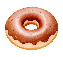 Watercolor chocolate donut. Hand drawn illustration perfect for menu or fall treats