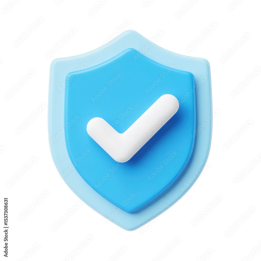 Poster 3d render of a blue shield with check mark isolated on transparent background