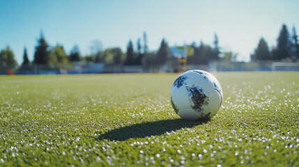 A vibrant soccer scene capturing a player in motion on a sunny day.