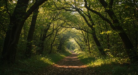 Obraz premium Sunlit Path Through Lush Green Forest