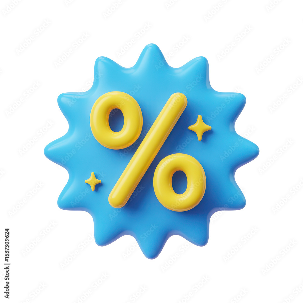 Poster 3d render of a percentage sign badge isolated on transparent background