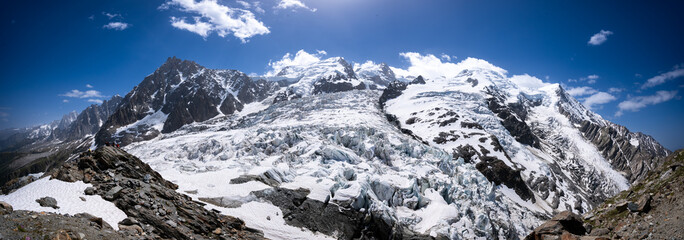 Fototapeta premium Glacier ice at the Mont Blanc in the French Alps - Bossons Glacier under the Aiguilles de Midi