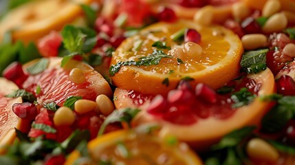 Vibrant fruit salad with citrus, pomegranate, and nuts