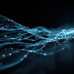 Digital light patterns moving across data nodes, representing a flowing data network.