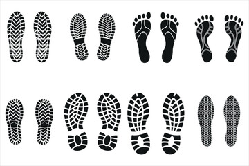 Diverse Shoe and Foot Prints on a White Background