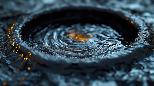 Dark, swirling liquid pool in crater