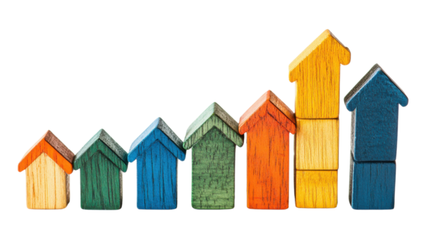 Colorful wooden block graph on white background