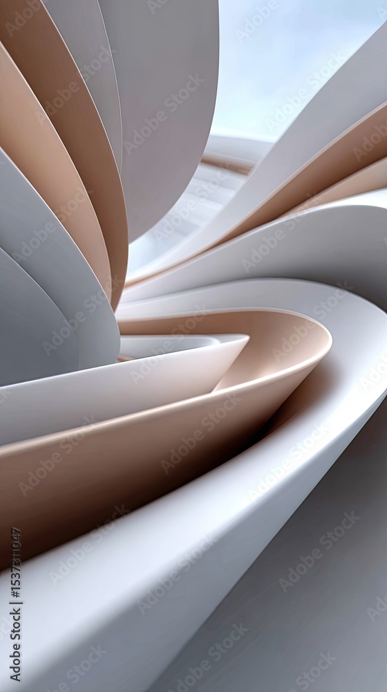 Poster close-up of an abstract shape in white paper, showcasing soft light and depth in a minimalist design