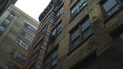 Obraz premium Rooftop ladder hanging loosely from a ledge, emphasizing height and challenge