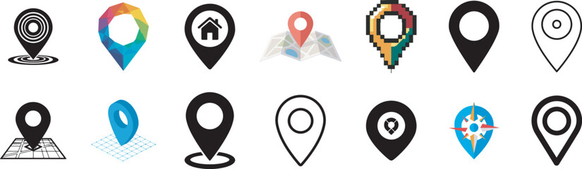 Location Pin Icons for Navigation Apps, Travel Guides, Map Services, Route Planning, GPS Systems


