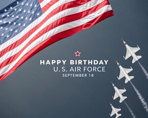Happy Birthday U.S. Air Force: Patriotic American Flag & Fighter Jets September 18