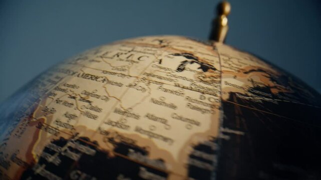 Closeup globe showing North America geography in educational space. Detailed map